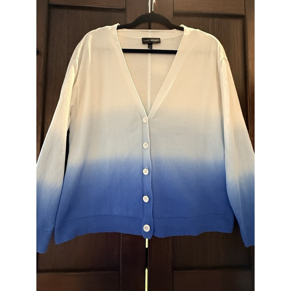 Lane Bryant Ivory/Blueโ Tie Dyed Look Buttoned Cardigan Sweater SZ 14/16